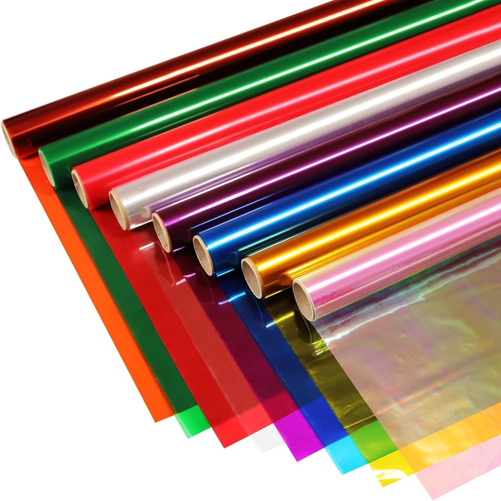 8 Rolls Colored Cellophane Wrap, Extra Wide Cellophane Roll