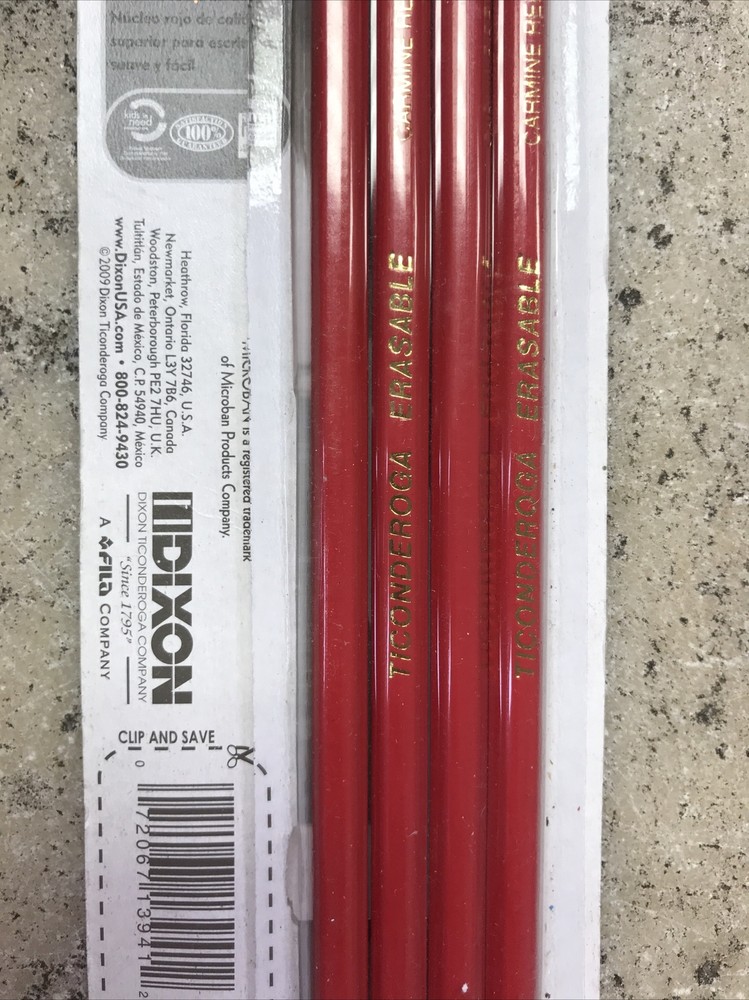 Ticonderoga Erasable Checking Pencils, Eraser Tipped, Pre-Sharpened, 4/Pack, Red