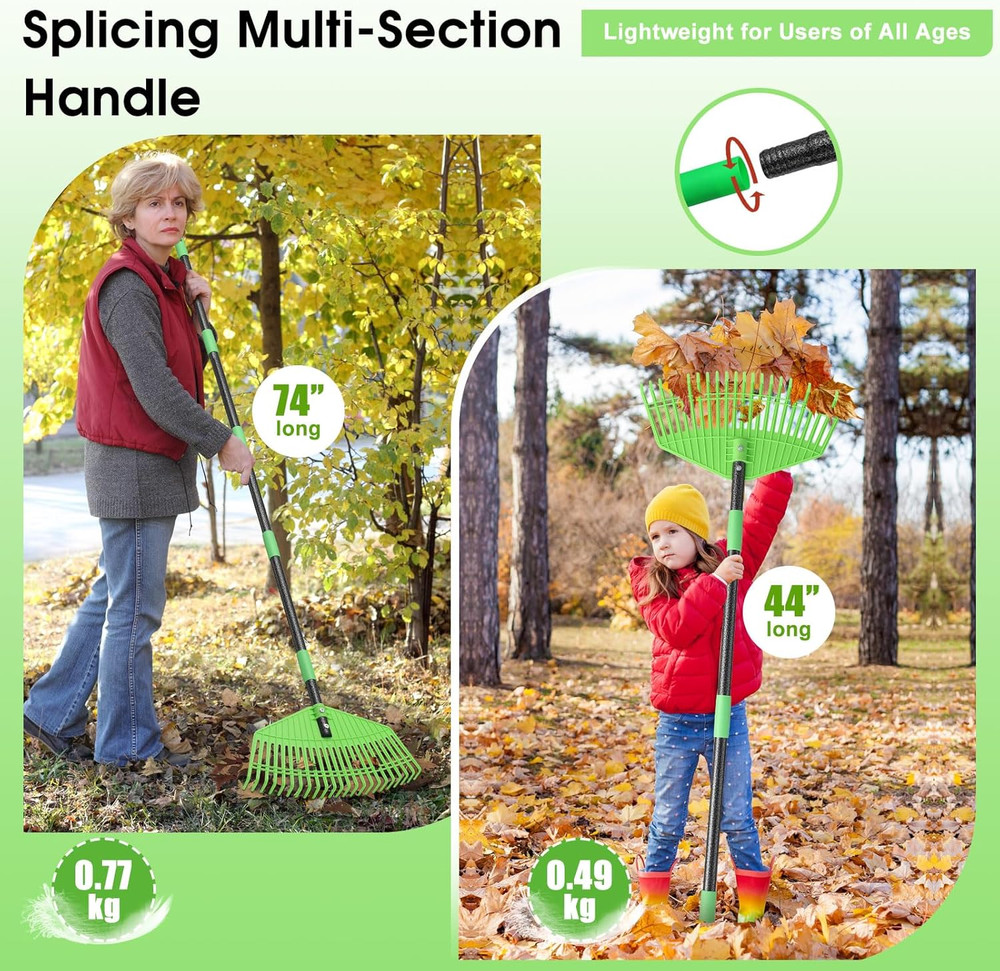 Leaf Rake for Lawn,16.5” Plastic Rake for Yard,Unbreakable Nylon Head,45” Long H