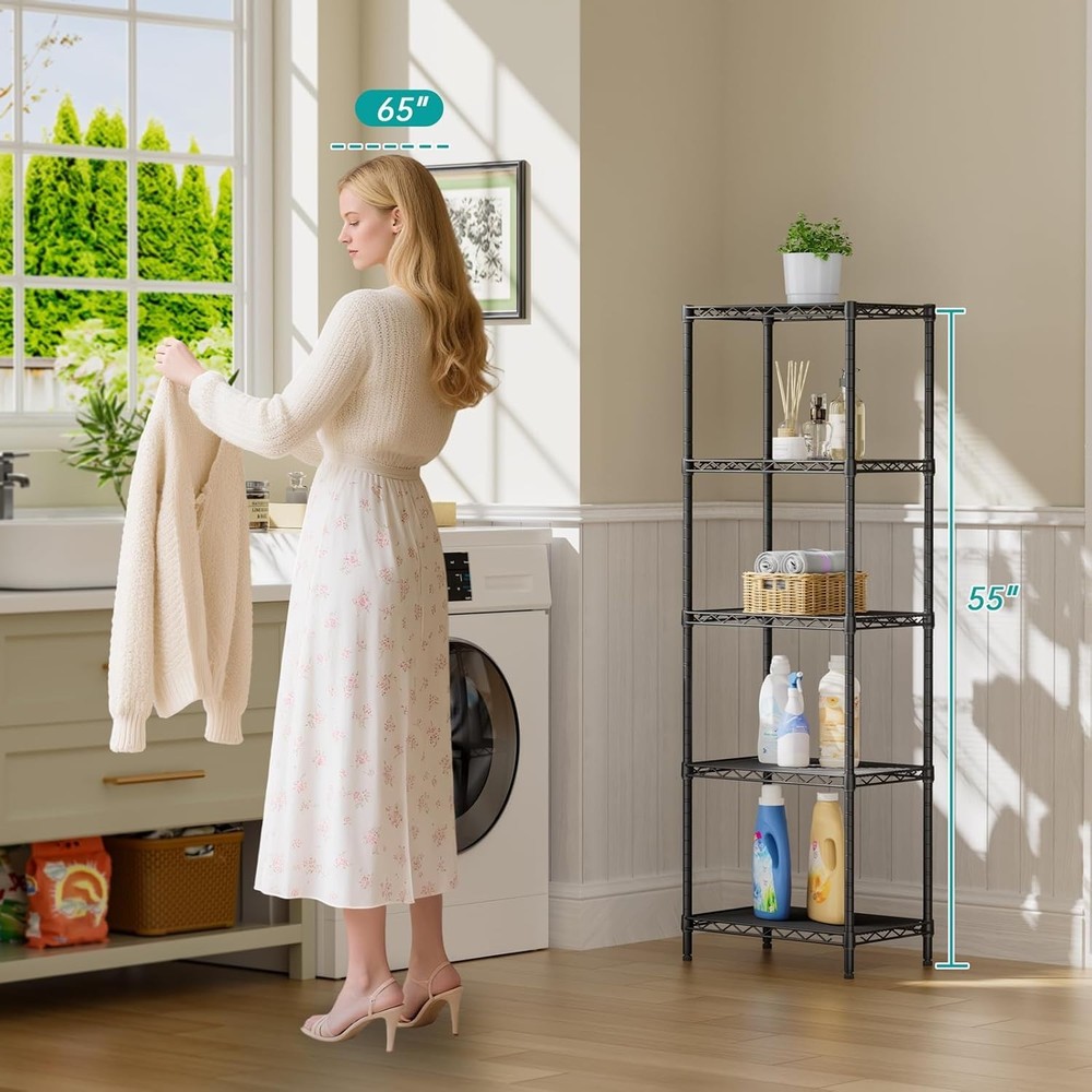 Space Saving 5-Tier Wire Shelving - Organize Kitchen, Bathroom & Closet Spaces