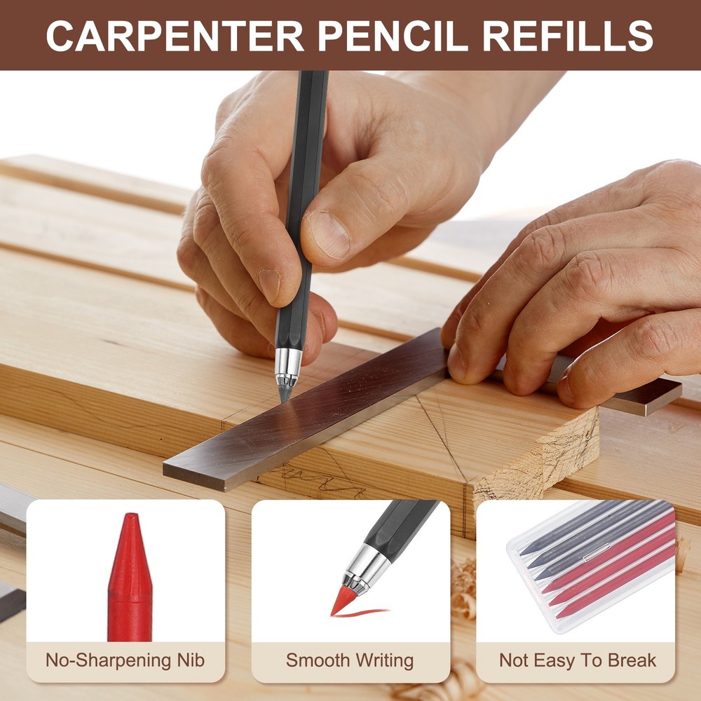 12Pcs 2.8mm Carpenter Pencil Refill, Solid Dry Pencil Refill, Black, Red