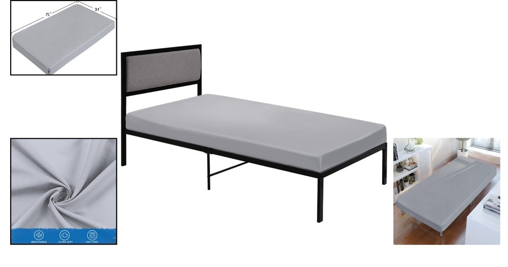 Breathable Gray Microfiber Cot Sheets - Snug Fit for Trifold Mattresses, 9" Deep