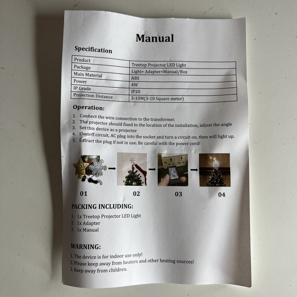 Gold Glitter Star LED Projector Christmas Tree Topper