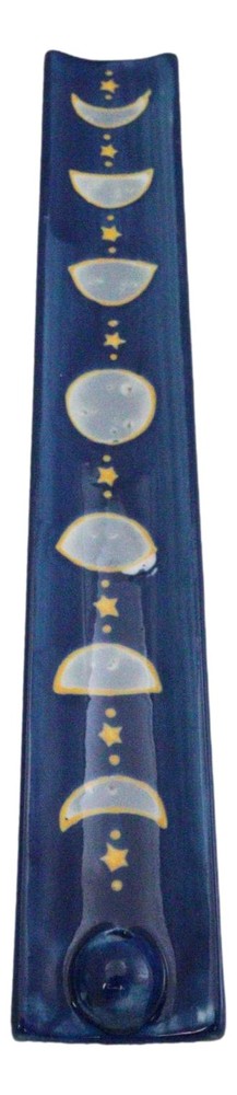 Ceramic Celestial Astrology Midnight Blue Moon Phase Incense Burner Figurine