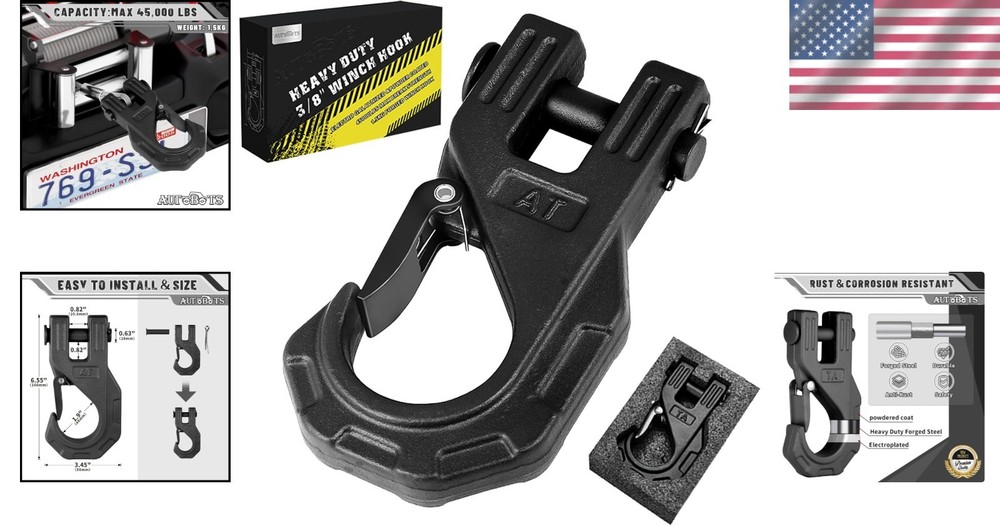 Ultimate Heavy Duty Winch Hook - 3/8", 20 Ton Capacity, Rust-Resistant Black