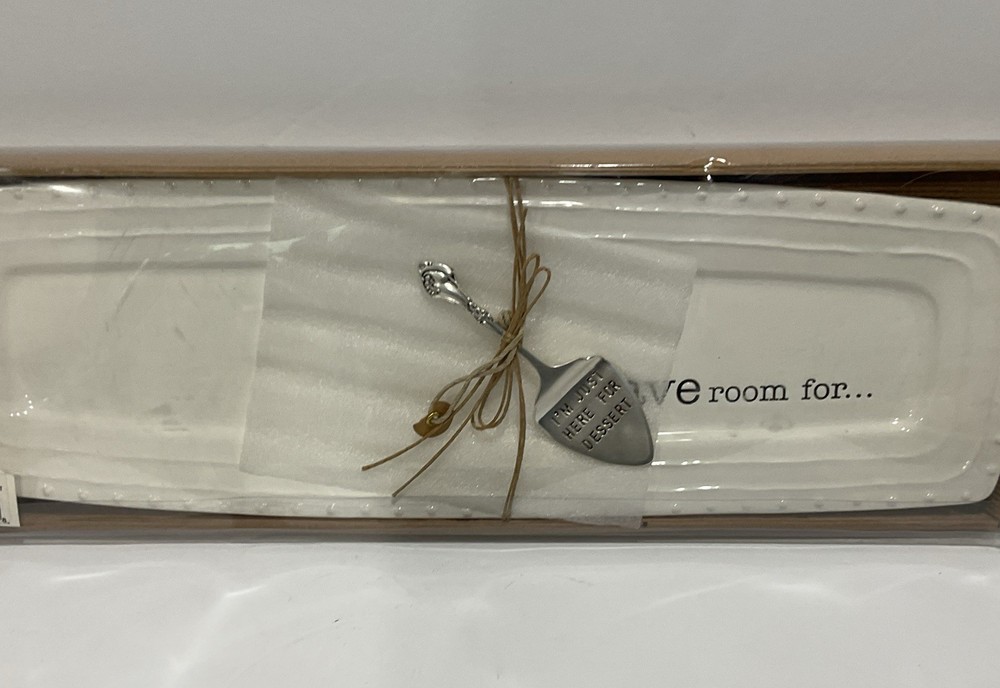Mud Pie Dessert Long Rectangular Serving Tray With Cake Server 17” Save Room