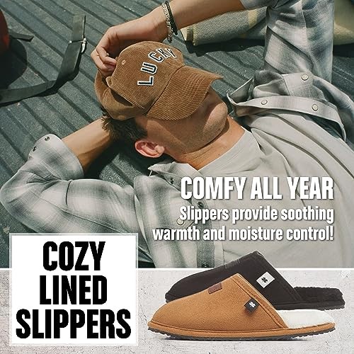 Mens Microsuede Memory Foam Open Toe Slippers, Cool Adjustable Large Tan/White
