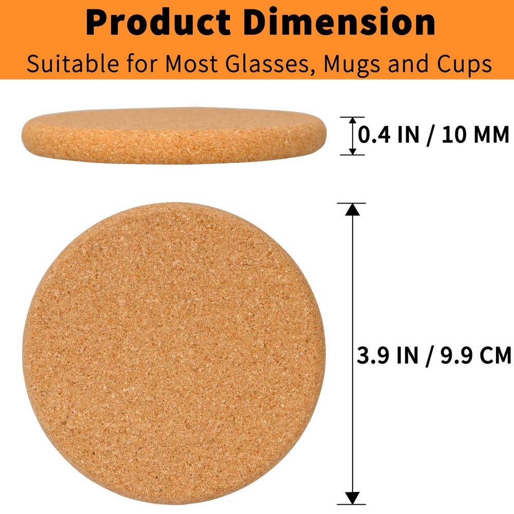12 Pack 0.4" Ultra Thick Cork Coasters for Thick, 12pcs -