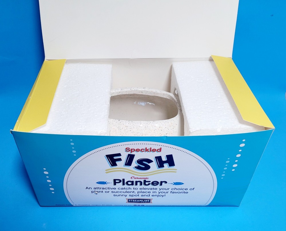 Streamline Speckled Ceramic Fish Pot/Planter 8 Inches Long