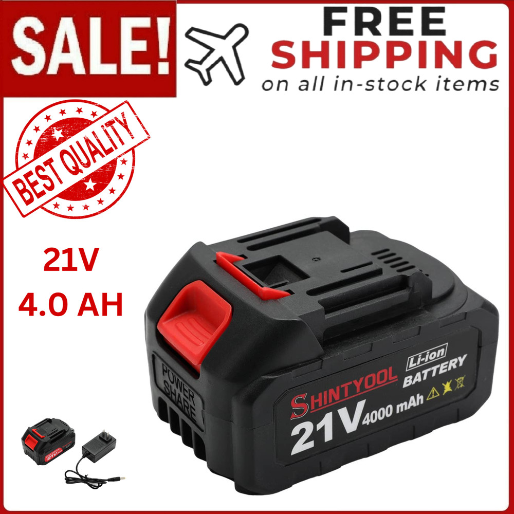 21V Lithium Battery - 4.0 Ah Battery with Charger Adapter Led Indicator