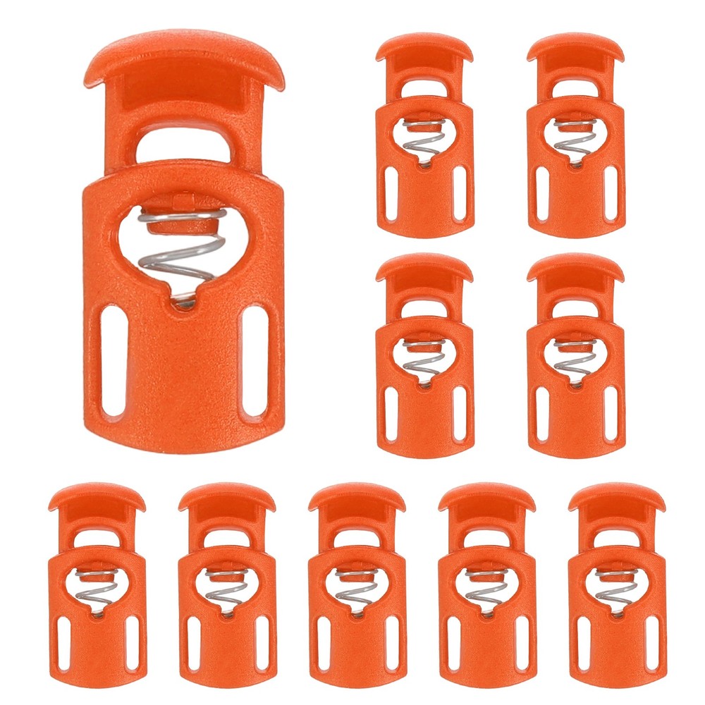 10pcs Spring Cord Locks Plastic Toggle Stopper Cord Stops Fastener, Orange-Red