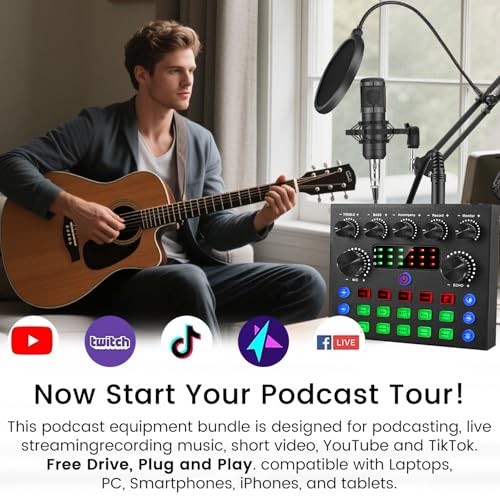 Podcast Equipment Bundle, Recording Studio Package with Podcast Microphone and