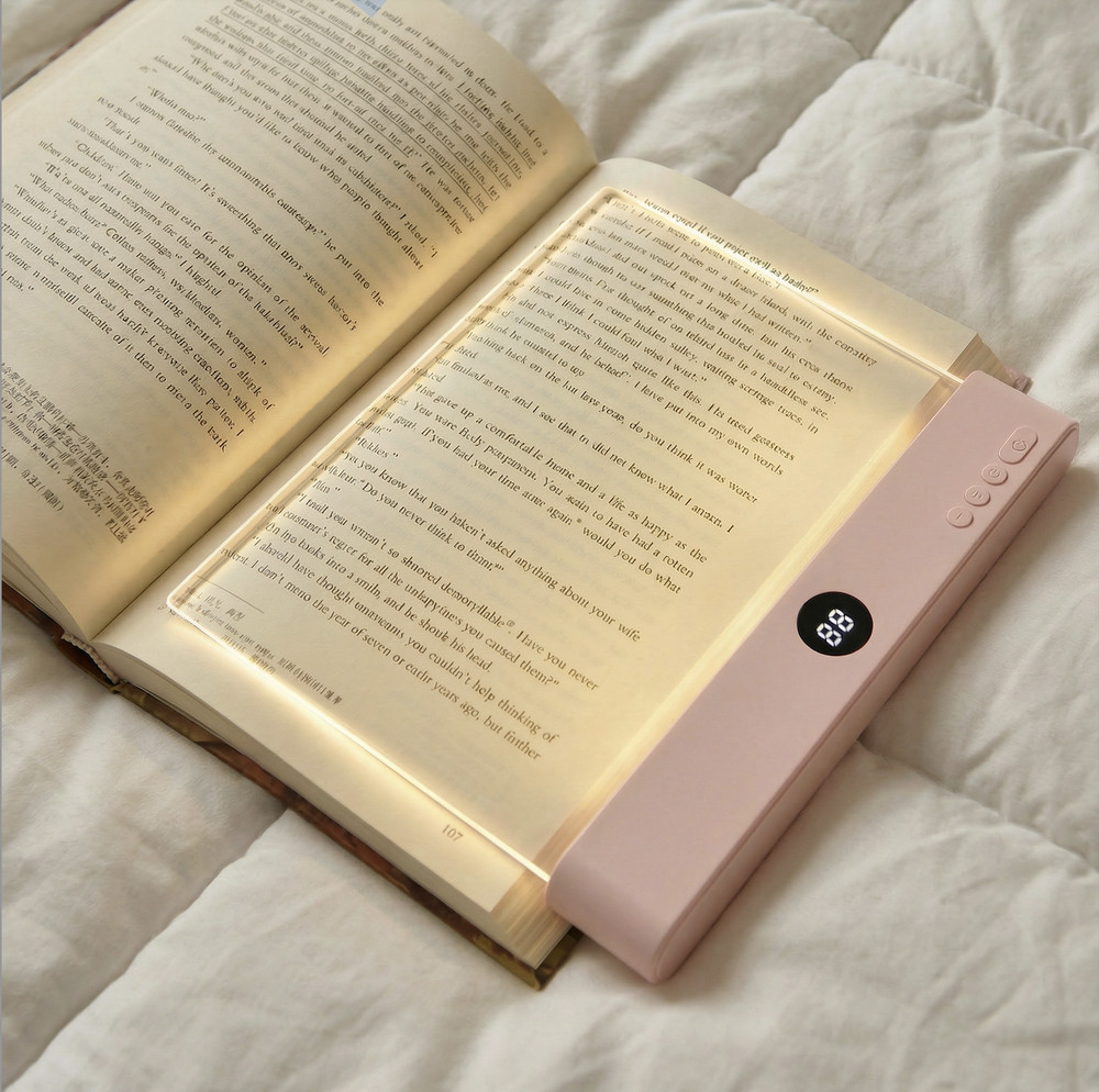 Pink Rechargeable LED Book Light 3-Color Adjustable Flat Panel w/ Timer & Memory