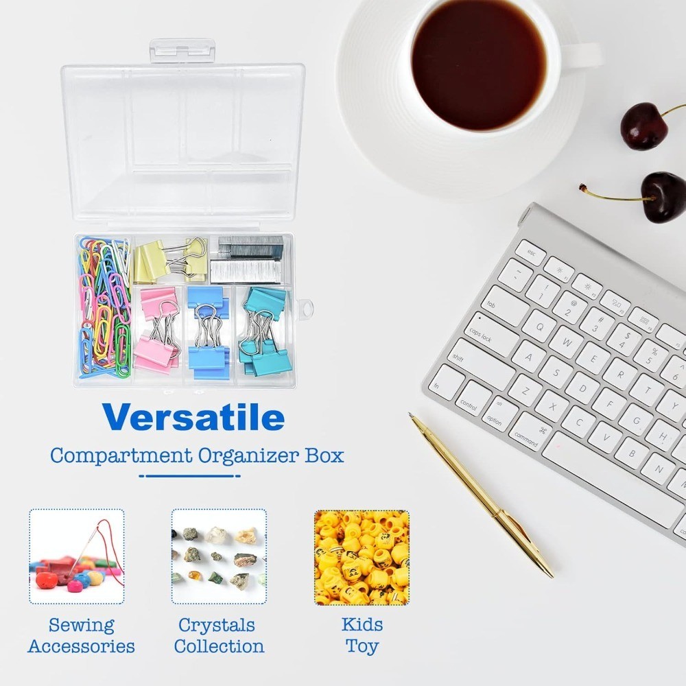 Small Plastic Organizer Box with Dividers 2 Pack Multi Compartment Storage