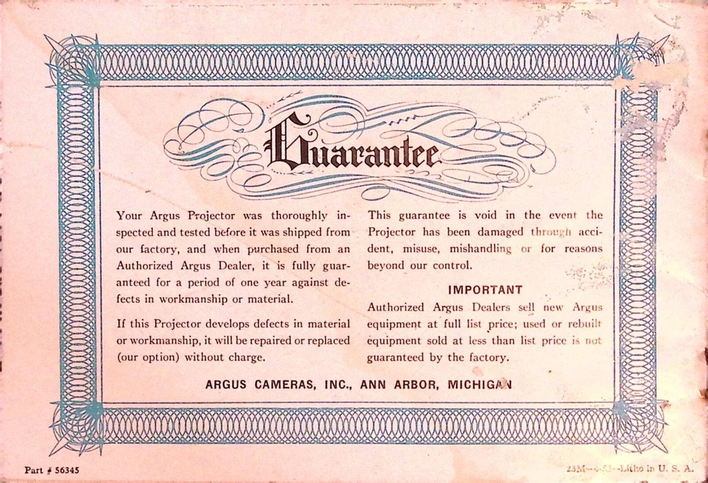 Argus 300 Projector Manual Vintage