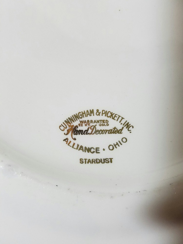 Cunningham & Pickett Stardust Pattern Serving Platter Hand Decorated 22K Gold