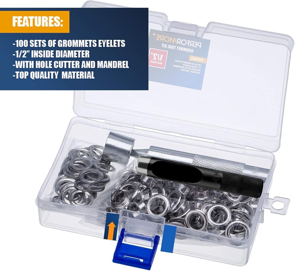 Performore Grommet Tool Kit 100 Sets 1 2 Inch Inner Diameter For Diy Repairs
