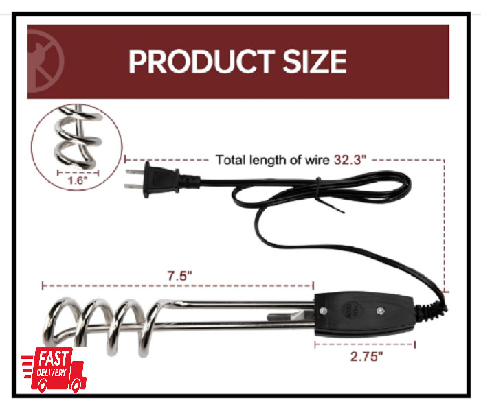 Portable Electric Immersion Water Boiler Heater, 10 inch Steel, 1000W-110V