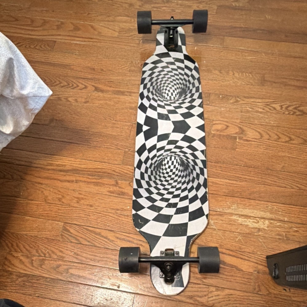 Drop Through Longboard with Optical Illusion Graphic Deck and Black Grip Tape
