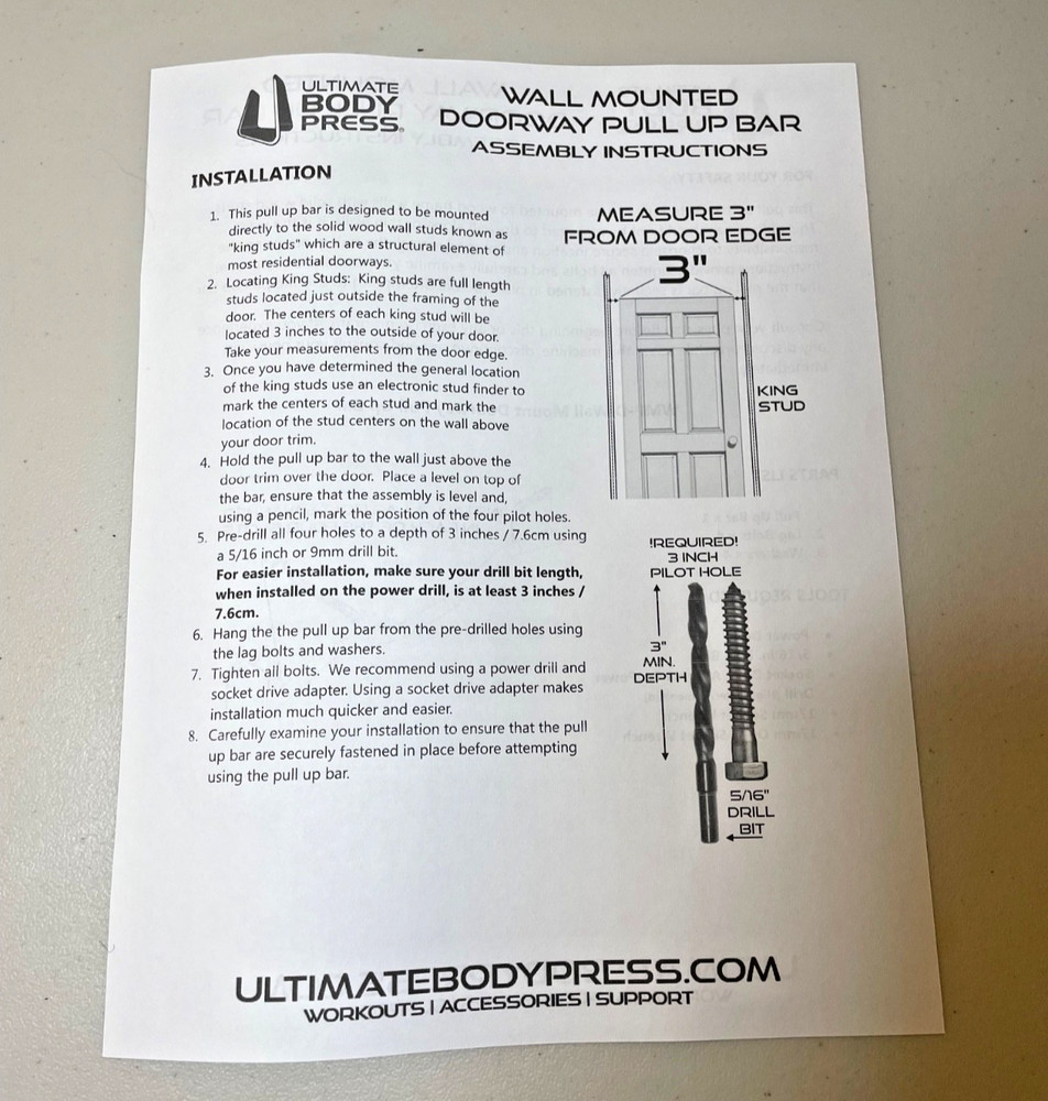 Ultimate Body Press Wall Mounted Doorway Pull Up Bar