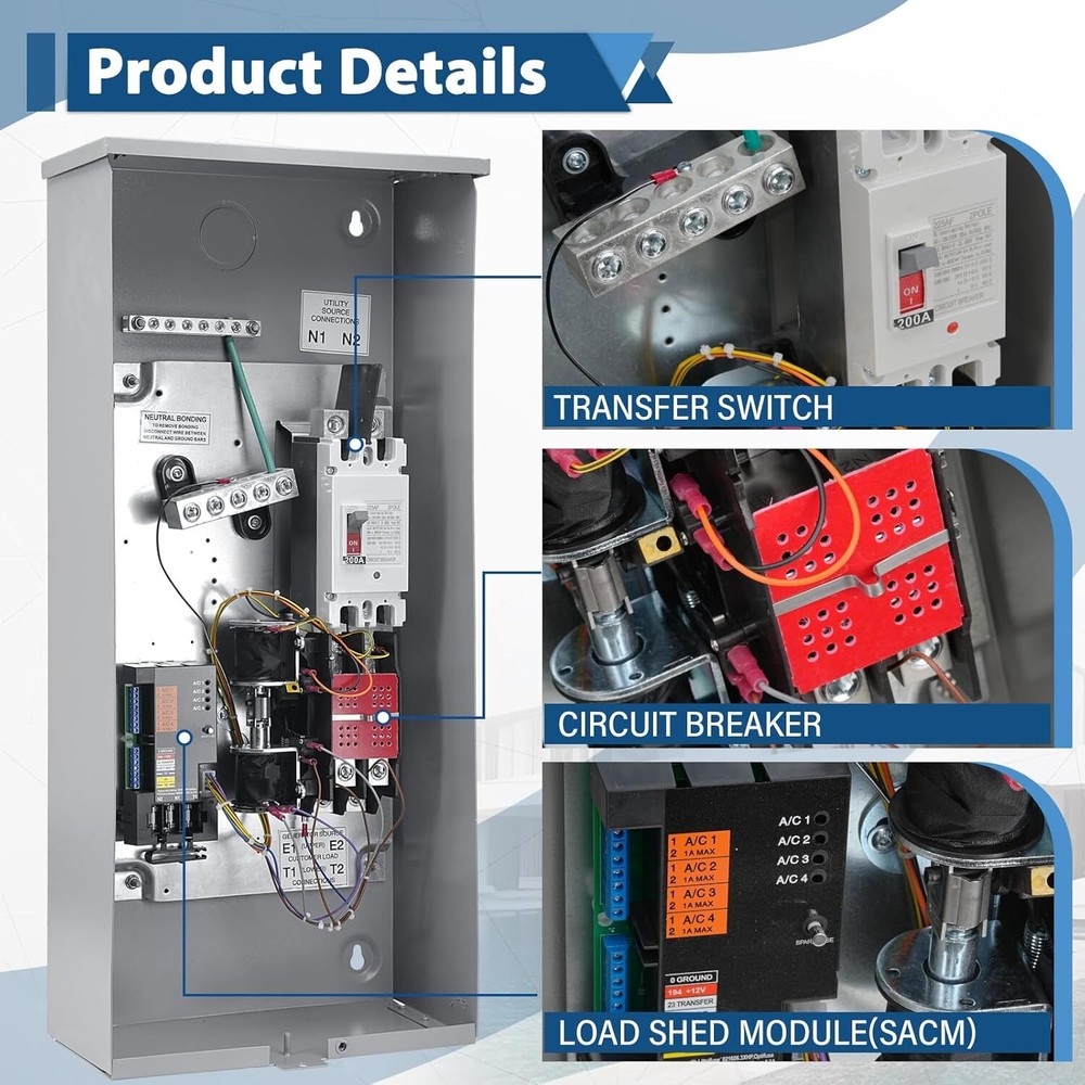 200 Amp Single Phase Generator Automatic Transfer Switch for Generac RXSW200A3