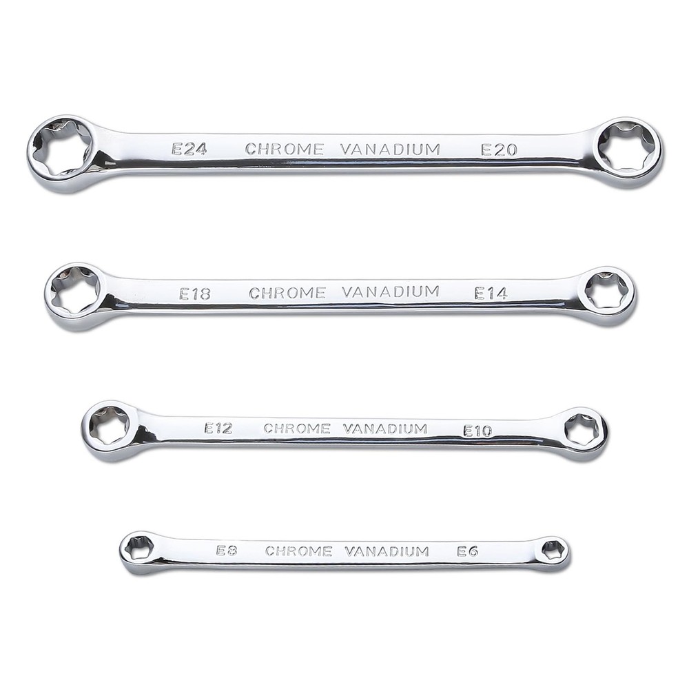 4 PCS E-Torx Wrench Set Double Box End Star Spanner E6-E24 Extra Long Tool