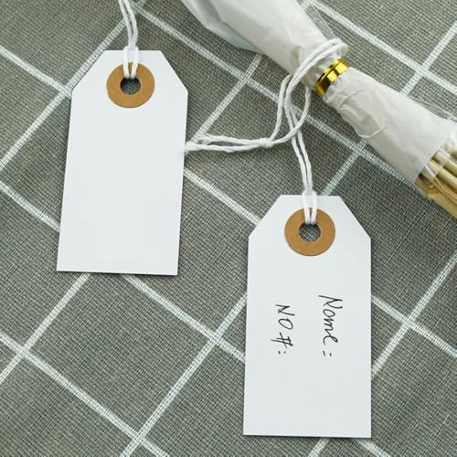 150 Pack White Blank Tags with String Marking Hang Tags Attached Reinforced