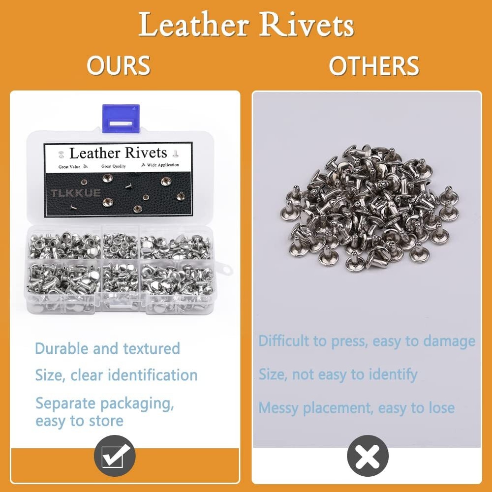 240 Sets Rivets for Leather Leather Rivets 3 Sizes Leather Double Cap Rivets ...