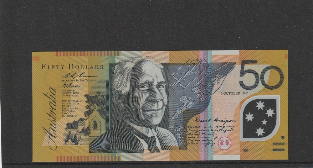 1995 Fraser/Evans First Prefix AA95 50 Dollar Banknote from Folder. 002465