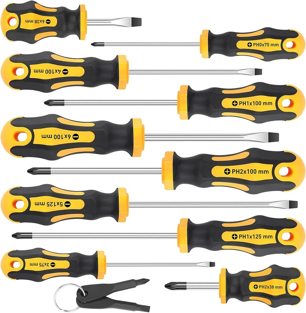 10Piece Magnetic Screwdrivers Set 5 Phillips 5 Slotted Tips Professional Cushion