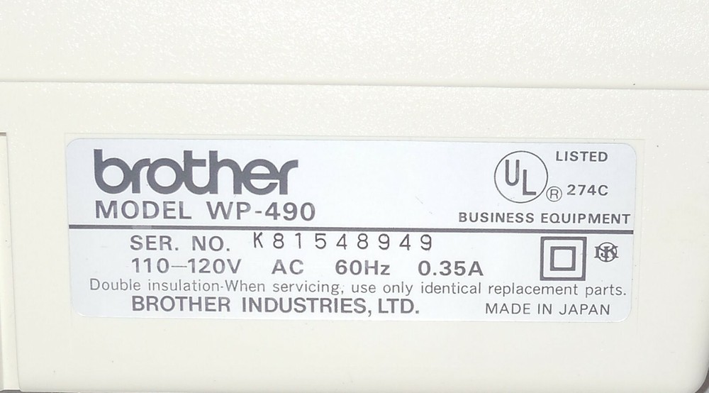 Brother Opus 490 Model WP-490 Electric Typewriter with Cover Word Processor VHTF