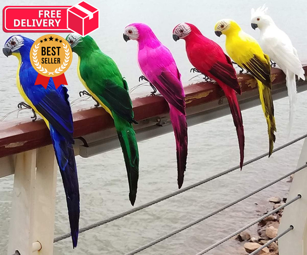 LWINGFLYER 6pcs Artificial Birds Fake Parrot 10inch