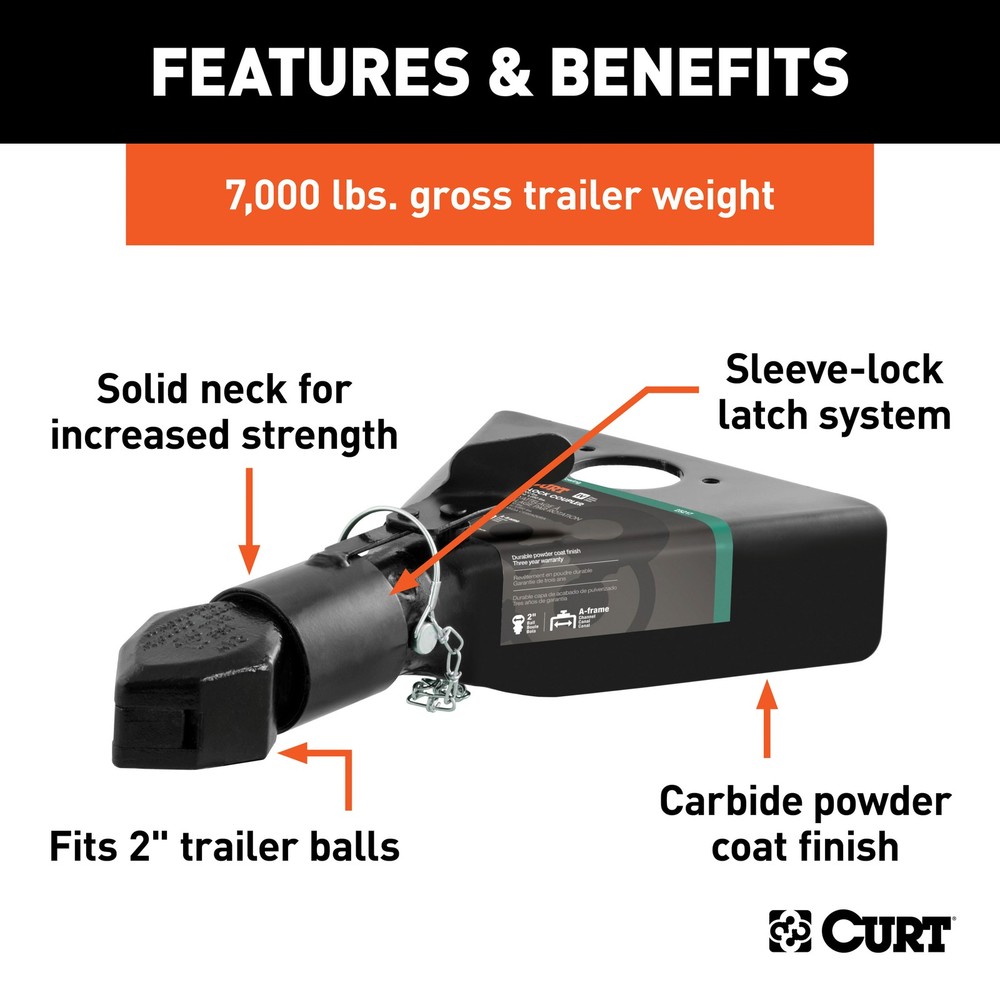 CURT 2in Ball A-Frame Trailer Coupler With Sleeve-Lock 7,000 lbs - 25217