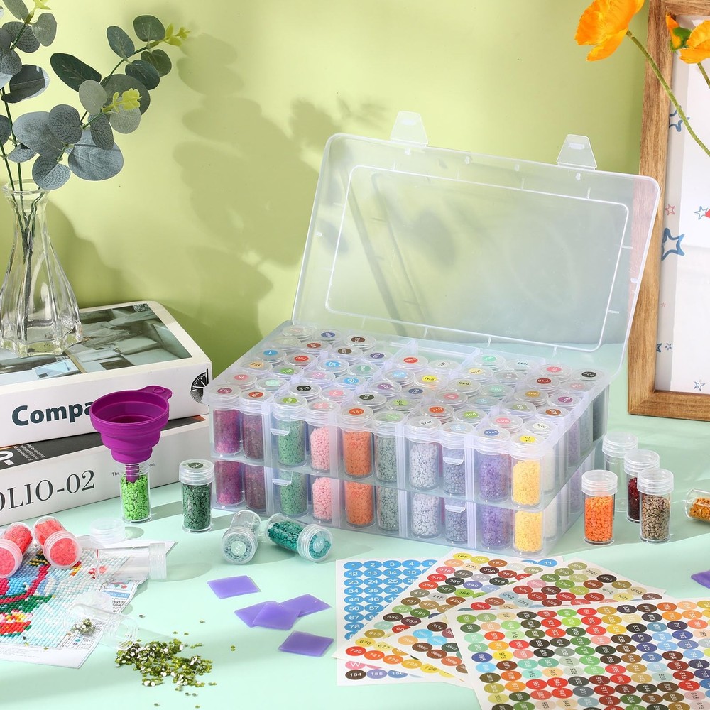2 Pack Diamond Art Storage Containers Set, Grids Bead Organizer Box with Diam...