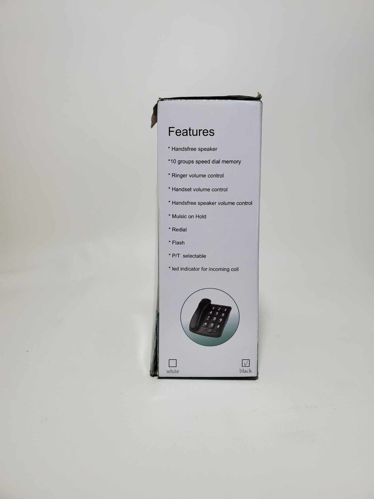 BIG KEYS Large Buttons, Volume Control, Speed Dial Memory Telephone Black -NEW