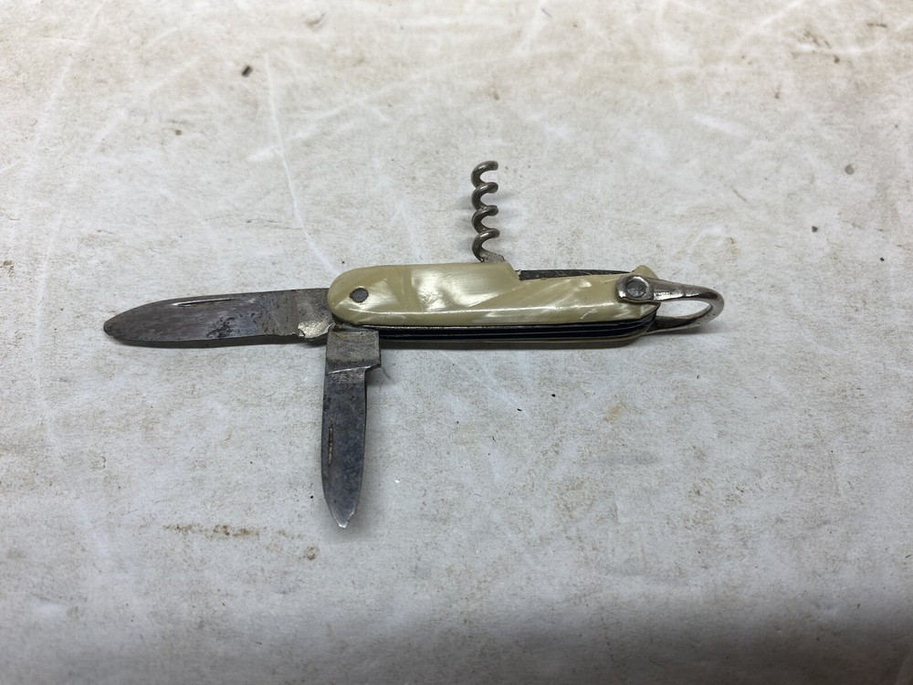 Vintage Small 3 Blade Implement Folding Pocket Pen Knife MOP Handle