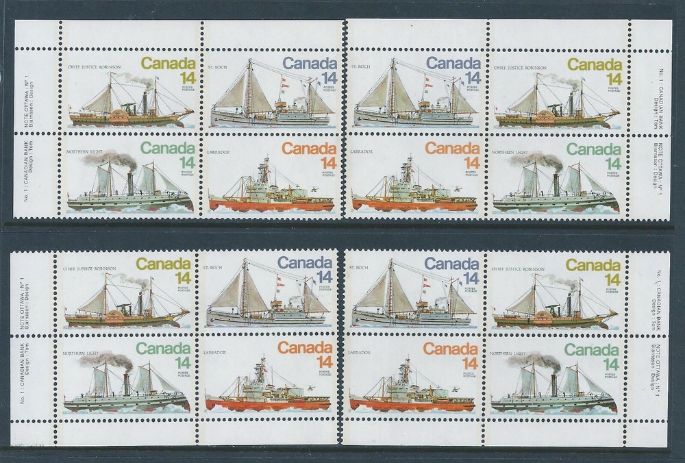 Canada #779a Ice Vessels Matched Set Plate Block MNH