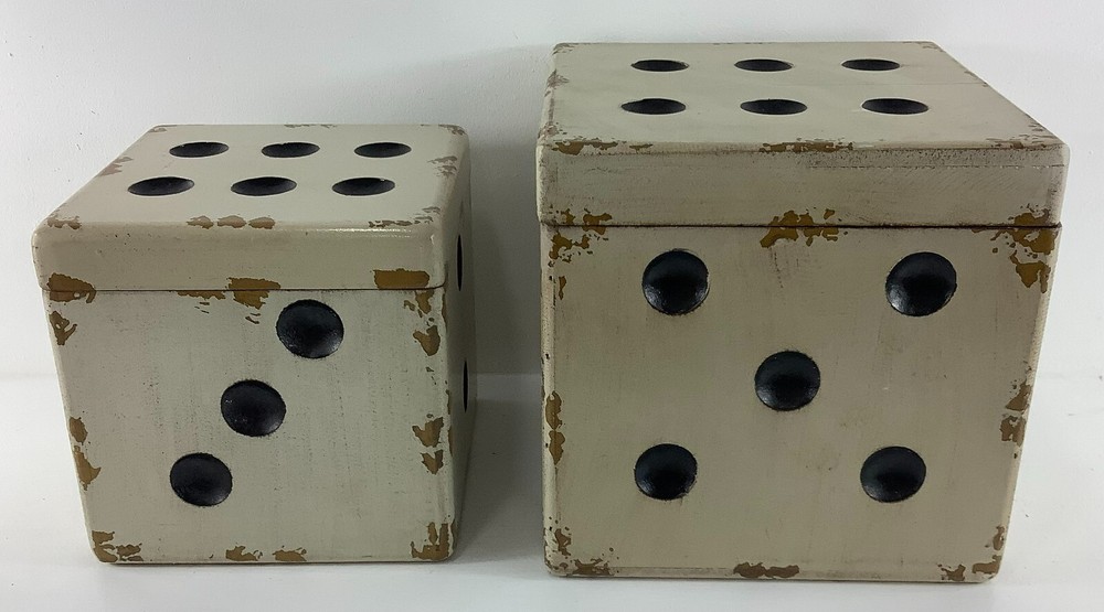 Wooden Nesting Distressed Playing Dice Accent Boxes Home Decor