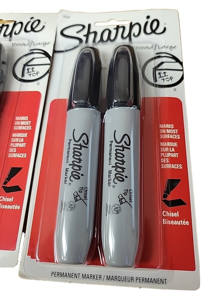 2PK Broad/Large Black Chisel Tip Sharpie 2 per pack = 4 Permanent Markers NEW!