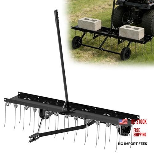 48" Tow Behind Dethatcher, Pull Behind Lawn Dethatcher with 24 Rust Black-48IN