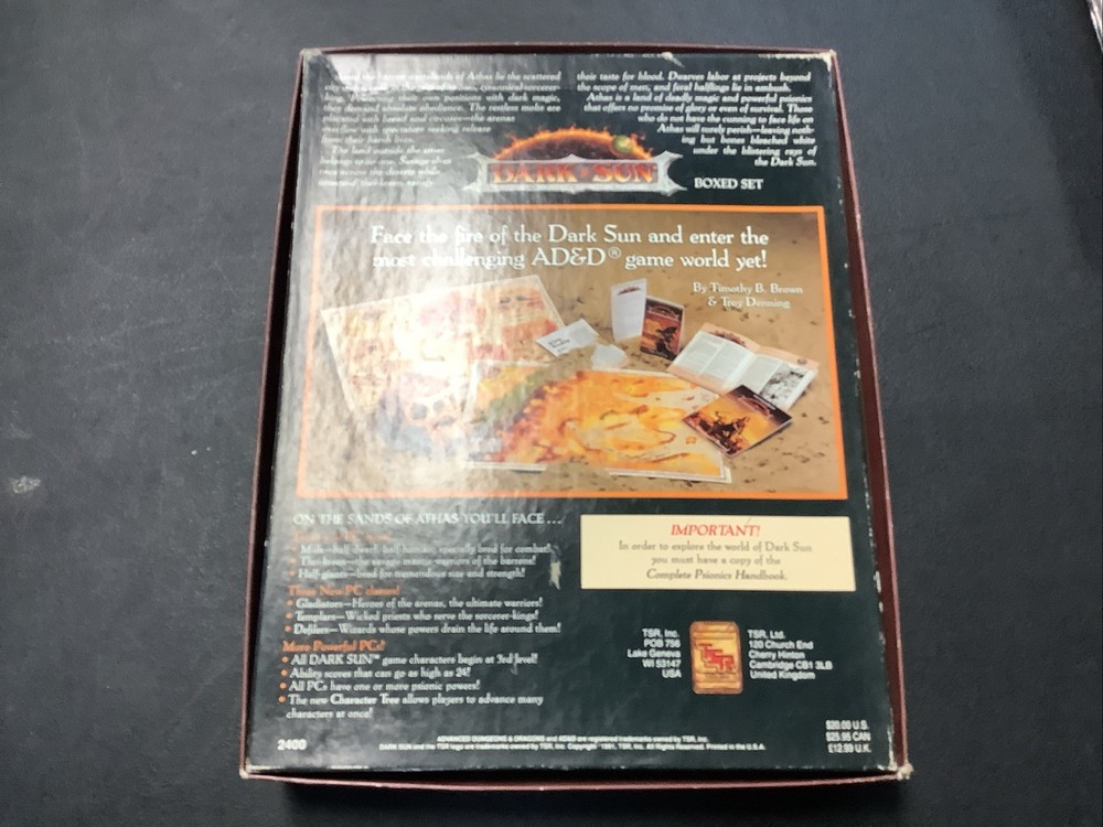 Advanced Dungeons and Dragons 2nd Edition Dark Sun Boxed Set COMPLETE