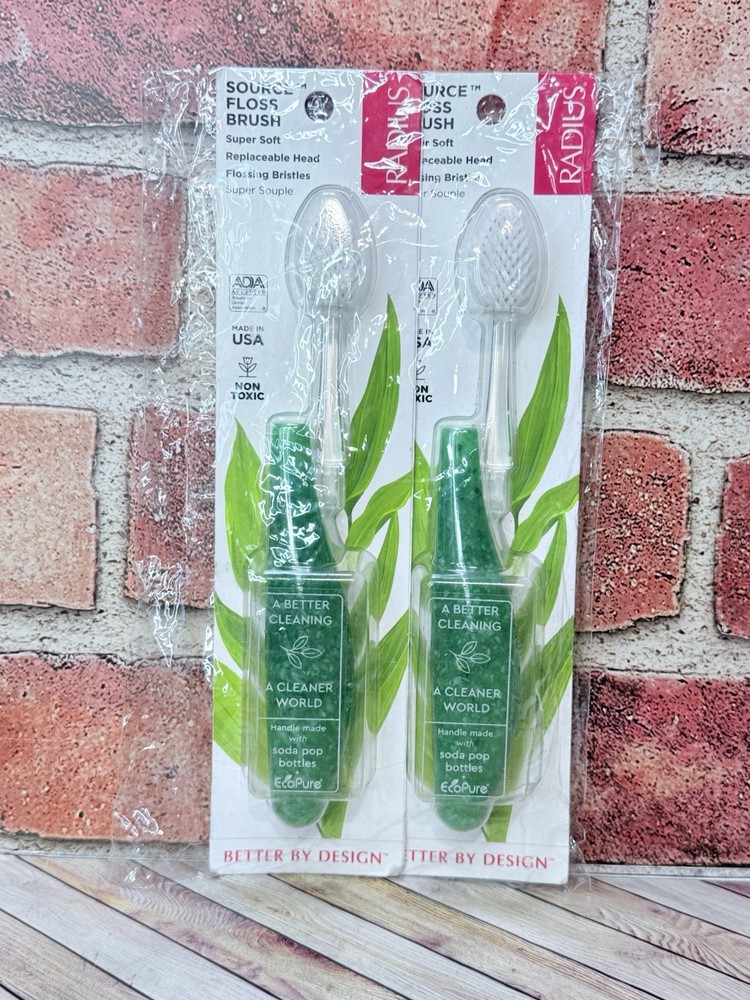 2 RADIUS SOURCE BRUSH Toothbrush SOFT Brush, Replaceable Head NON TOXIC Soda Pop