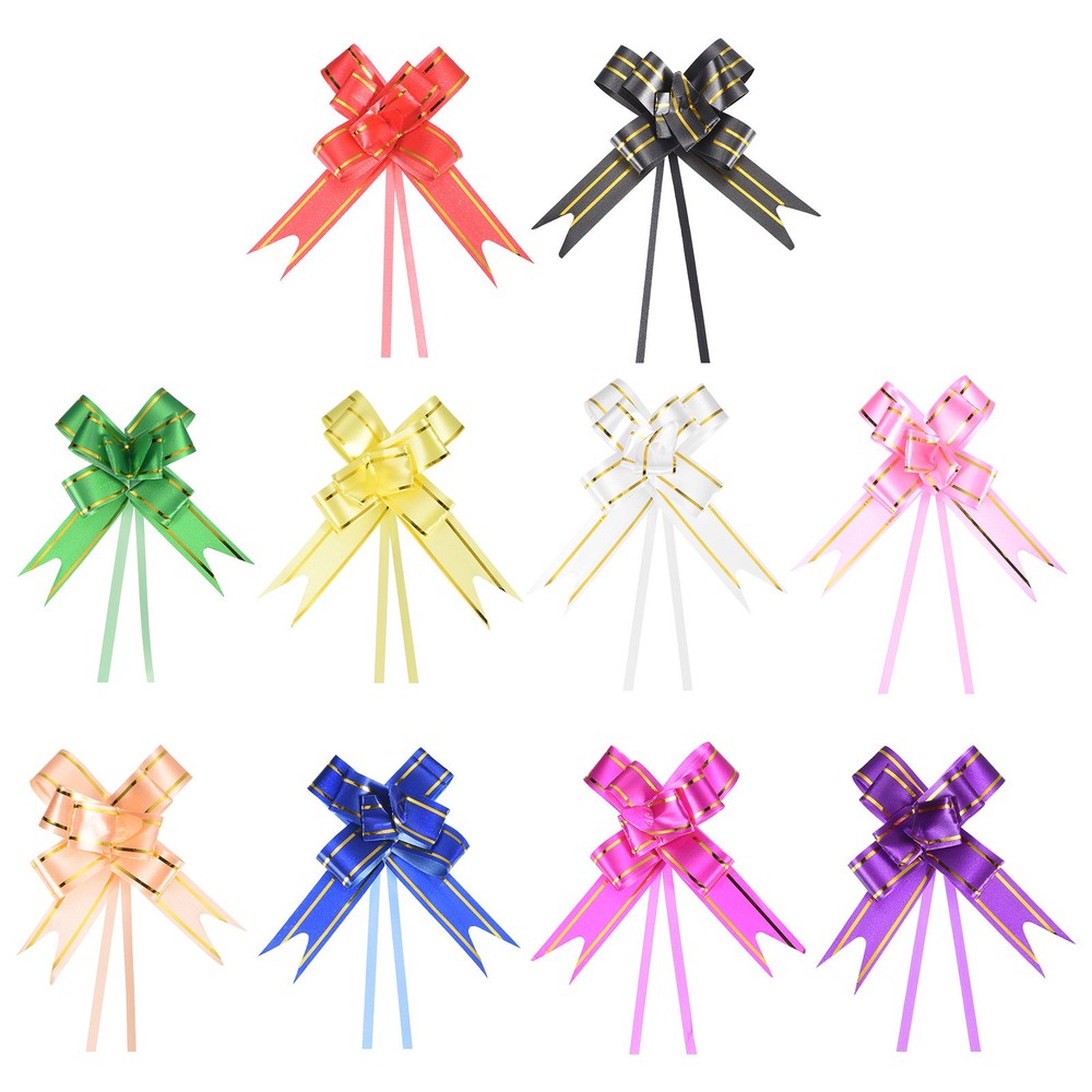 200Pcs 3.3inch Pull Bows Gift Wrapping Pull Bow Gold Thread Style 10 Colors