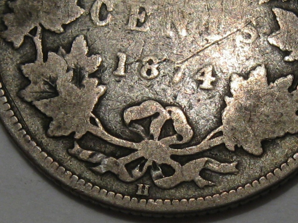 1874-H Silver Canadian Twenty-Five Cent Coin. CANADA 25¢. #49