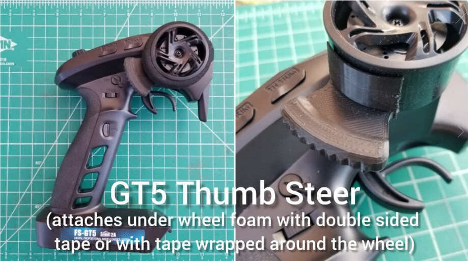 Upgrades for FlySky FS-GT5 RC Transmitter (thumb steering, menu & aux knob)