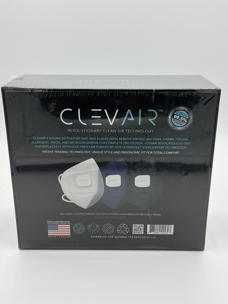 New CLEVAIR Purifier w/3 Interchangeable Masks, UV-C Light Sterilization Tech