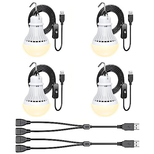 4 Pack USB Light Bulb, USB LED Camping Light Lantern, 8.2 ft Warmwhite-4pcs