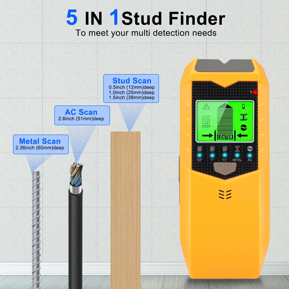 5 in 1 Electronic Stud Finder Wall Scanner Stud Sensor with Digital LCD Display