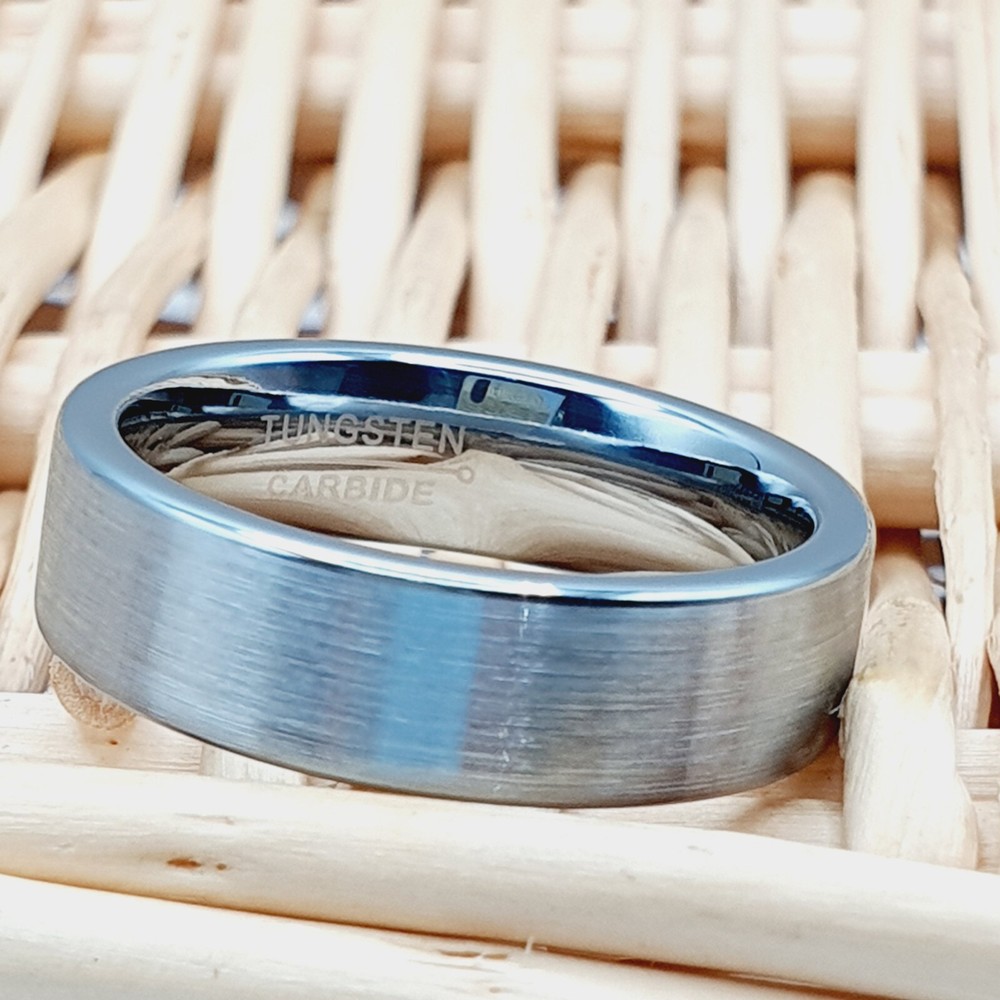 6mm Brushed Domed Statement Band Durable Scratch-Resistant Silver Tungsten Ring