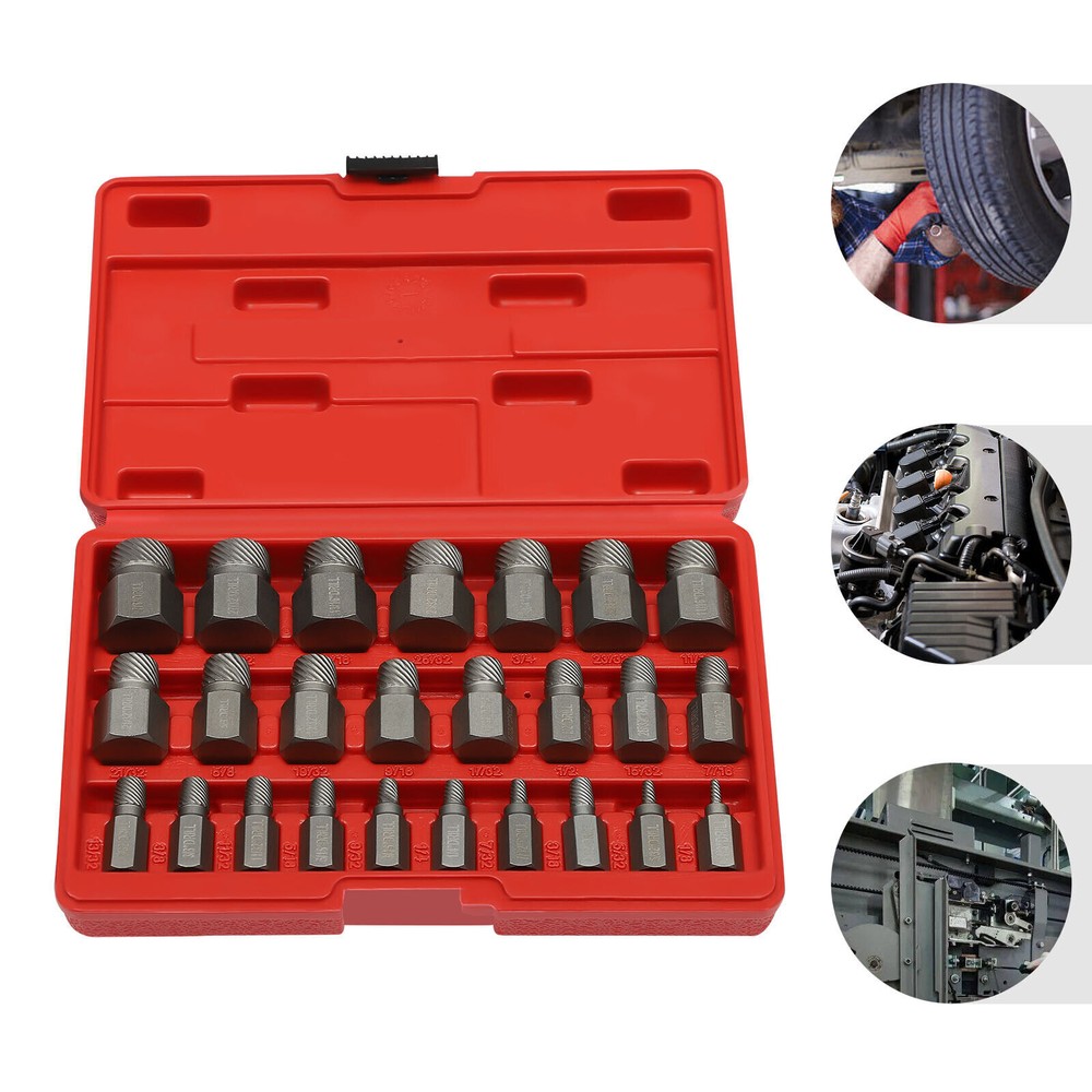 25Pcs Hex Head Multi-Spline Extractors Remove Tool Removes Broken Screws Bolts